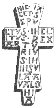 Cross, with the inscription: 'Hic iacet sepultus inclitus rex Arturius in insula Avalonia