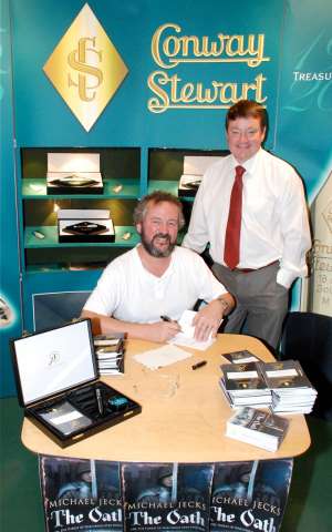 Michael Jecks signing books for Conway Stewart